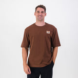 Old School Leisure Protea Woven Badge Relaxed T-Shirts Brown