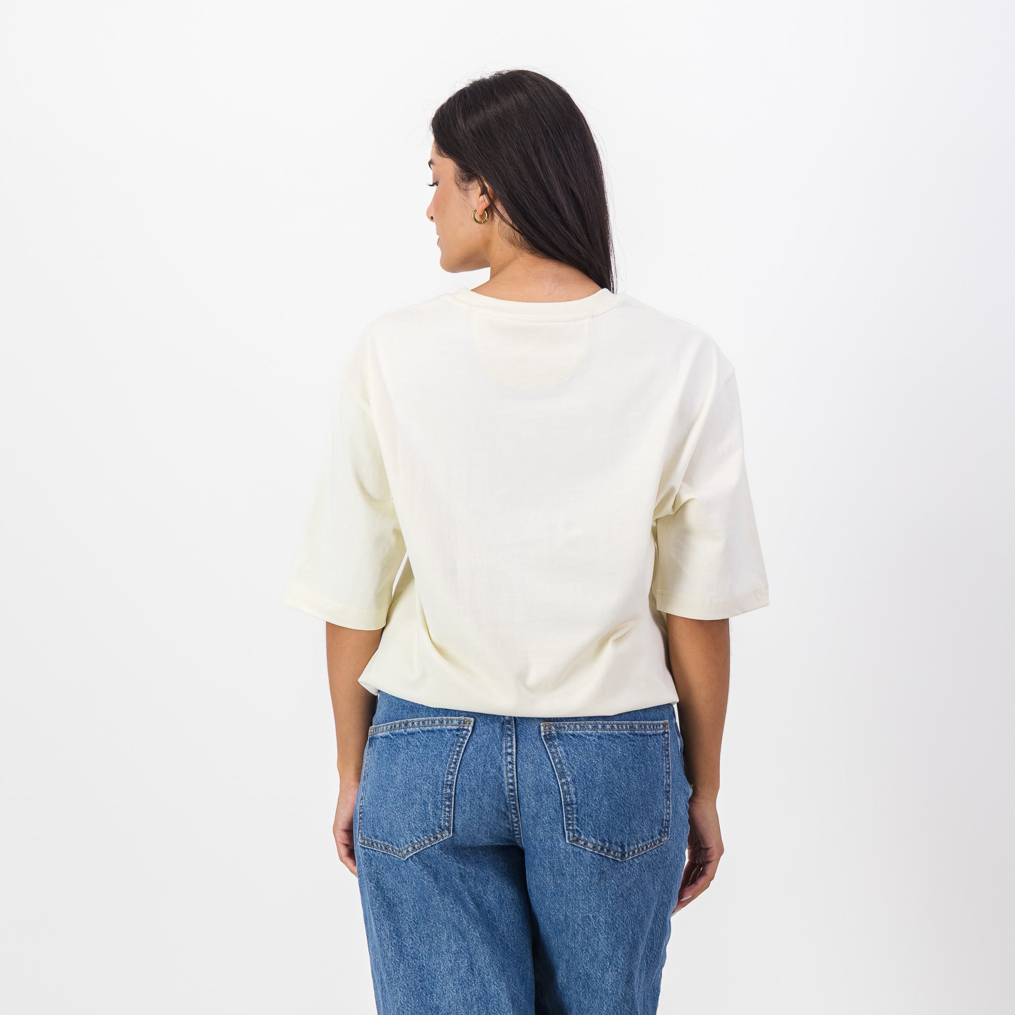 Old School Leisure Protea Woven Badge Relaxed T-Shirts Ivory