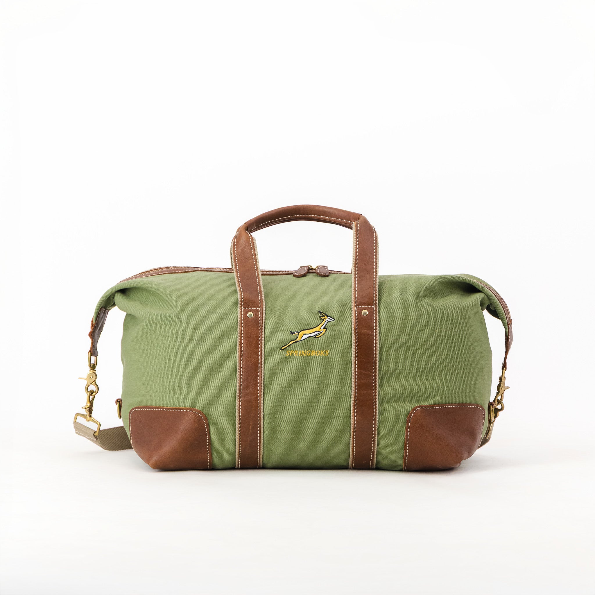 Springboks Canvas & Leather Travel Bag Military Olive