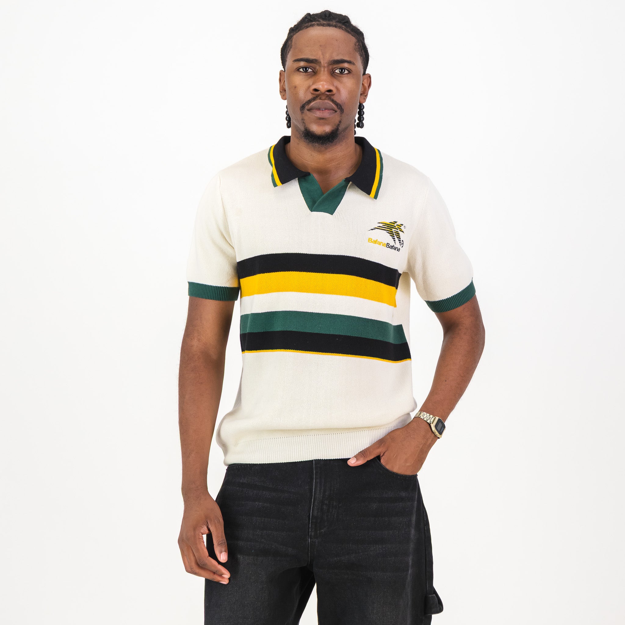 Bafana Bafana YD Stripe SS Knitwear Polo - Ivory - Old School