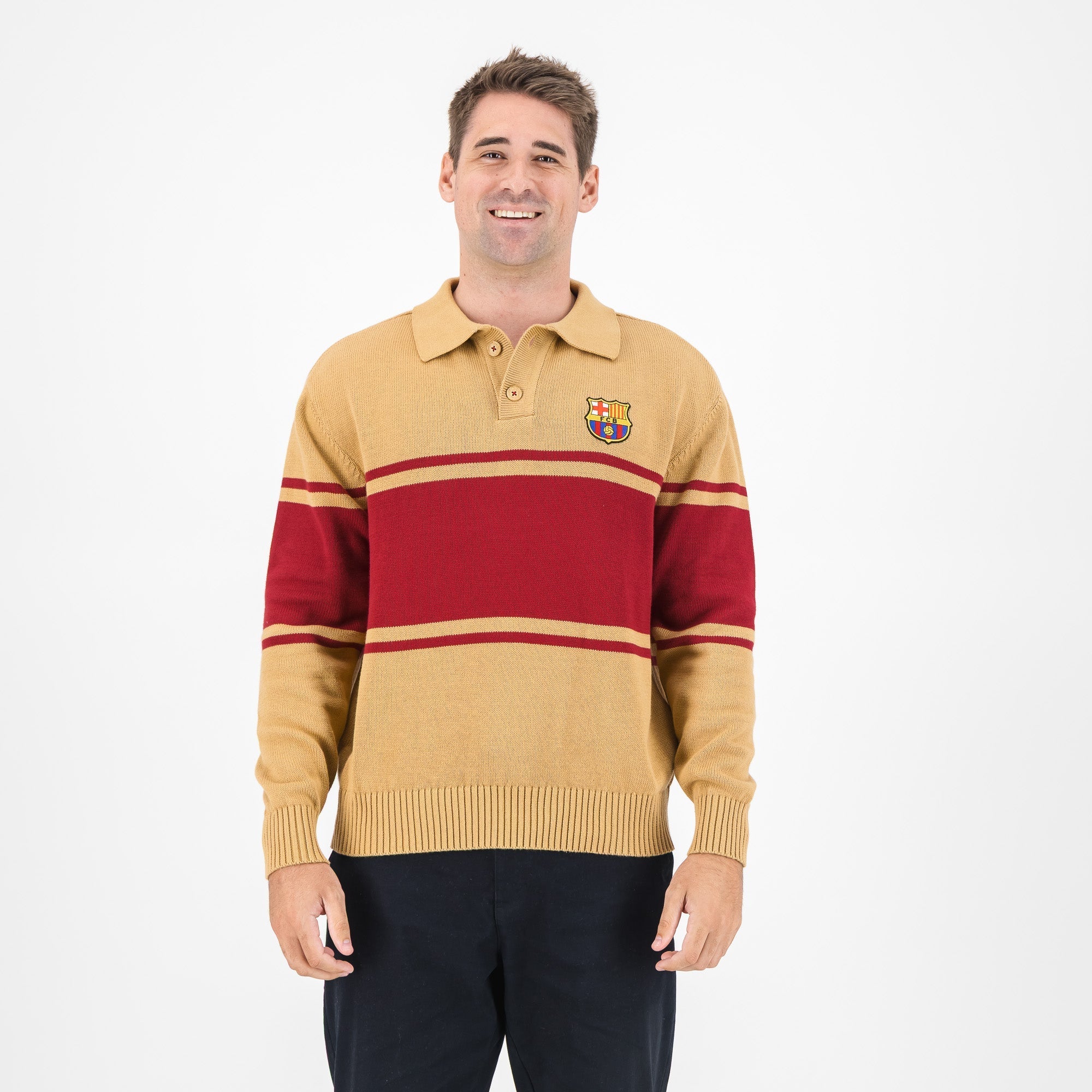 Barcelona FC Hoop Button up LS Jersey - Ice Coffee - Old School