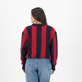 Barcelona FC Stripe 2 Button Polo Knitwear Long Sleeve Yarn Dye Navy - Old School