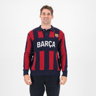Barcelona FC Stripe 2 Button Polo Knitwear Long Sleeve Yarn Dye Navy - Old School
