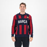 Barcelona FC Stripe 2 Button Polo Knitwear Long Sleeve Yarn Dye Navy - Old School