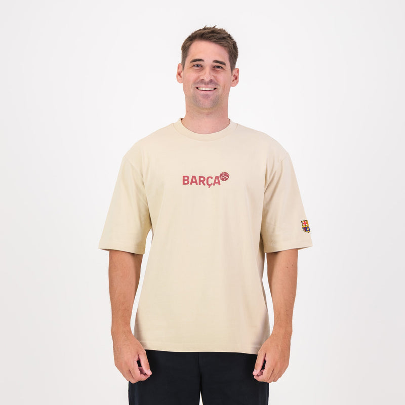 Barcelona FC Word Soccer Ball Barca Boxy Tee - Ivory - Old School