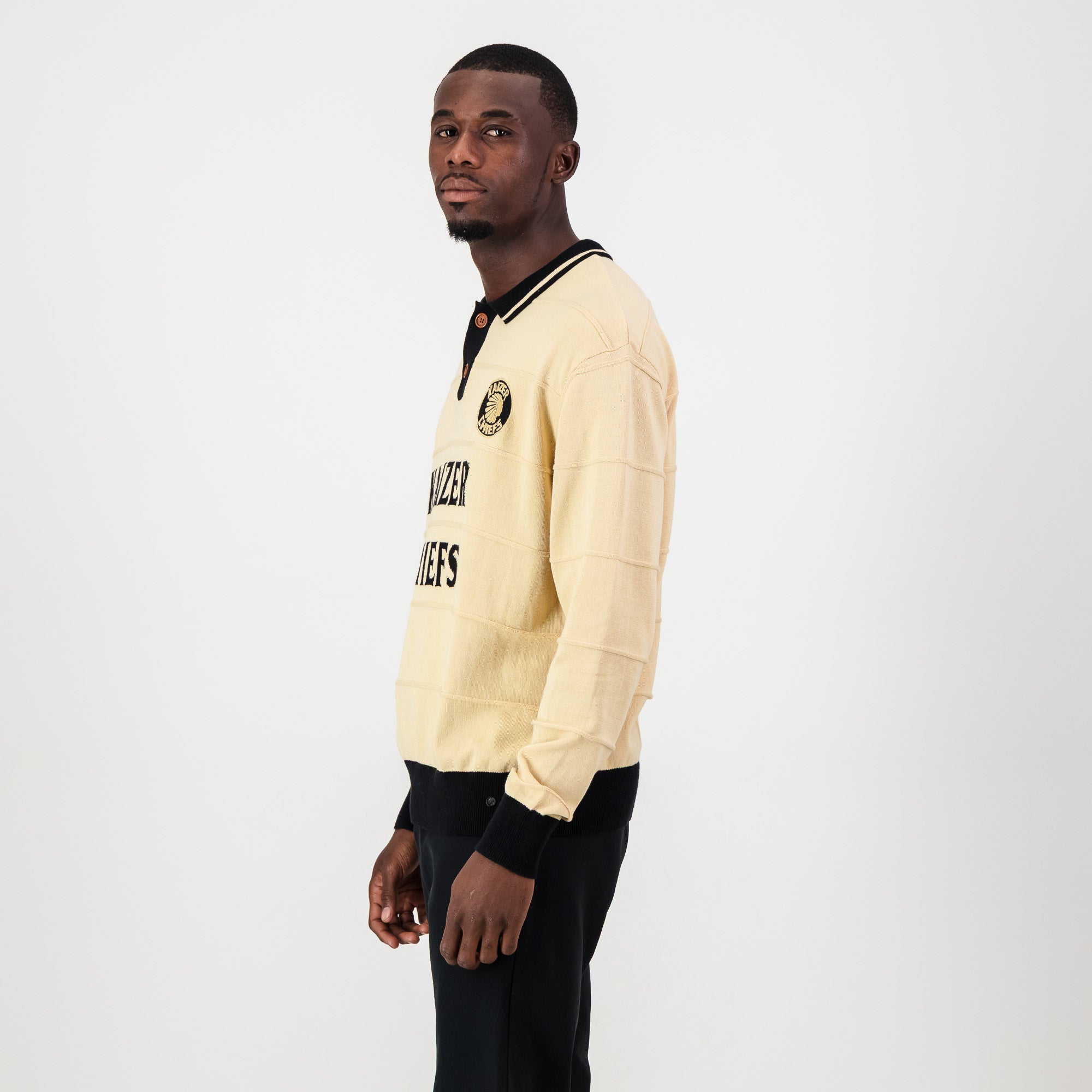 Kaizer Chiefs Long Sleeve Knitted Jersey - Butter - Old School
