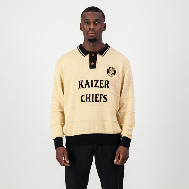 Kaizer Chiefs Long Sleeve Knitted Jersey - Butter - Old School
