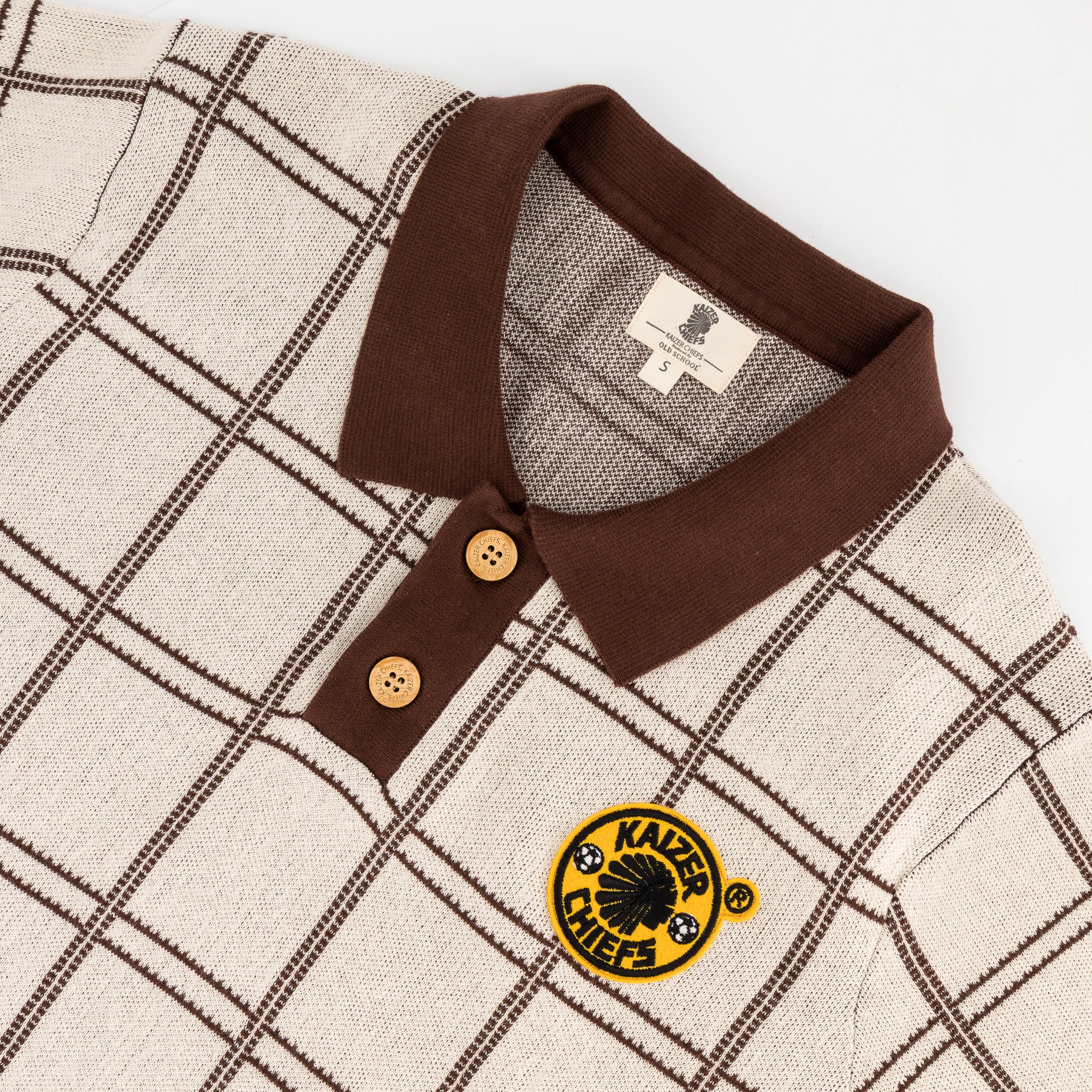 Kaizer Chiefs SS Check Knitted Jersey - Ivory - Old School