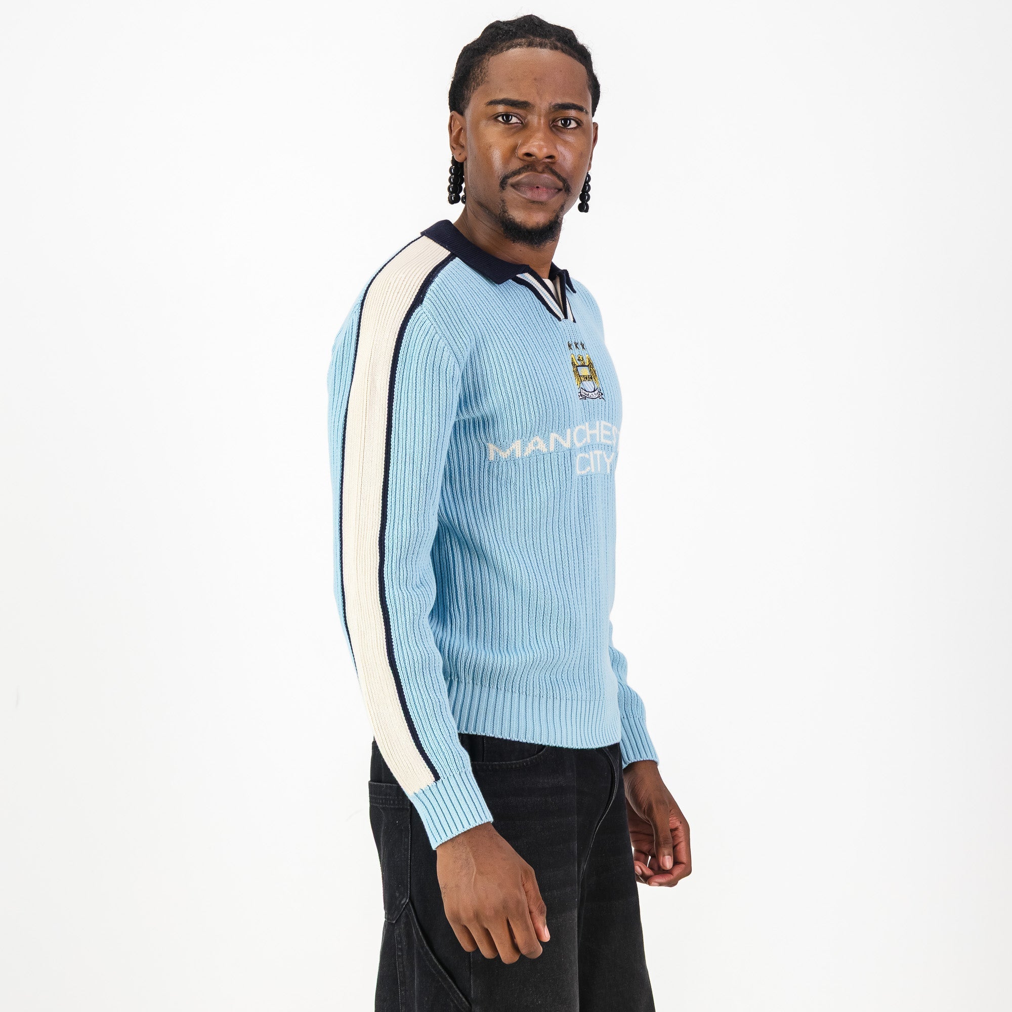 Manchester City Retro LS Knit Jersey - Sky Blue - Old School