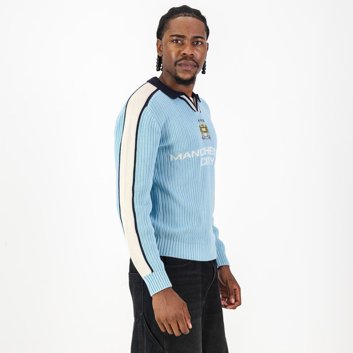 Manchester City Retro LS Knit Jersey - Sky Blue - Old School