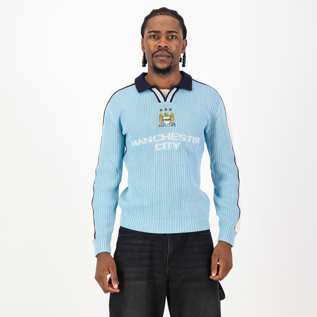 Manchester City Retro LS Knit Jersey - Sky Blue - Old School