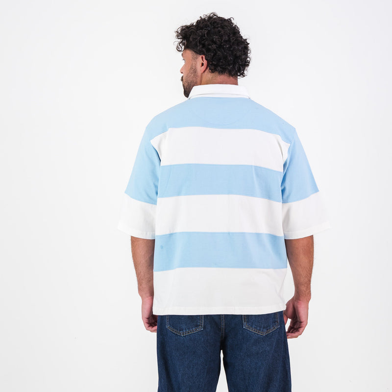 Manchester City Stripe Rugby Polo - Sky Blue - Old School