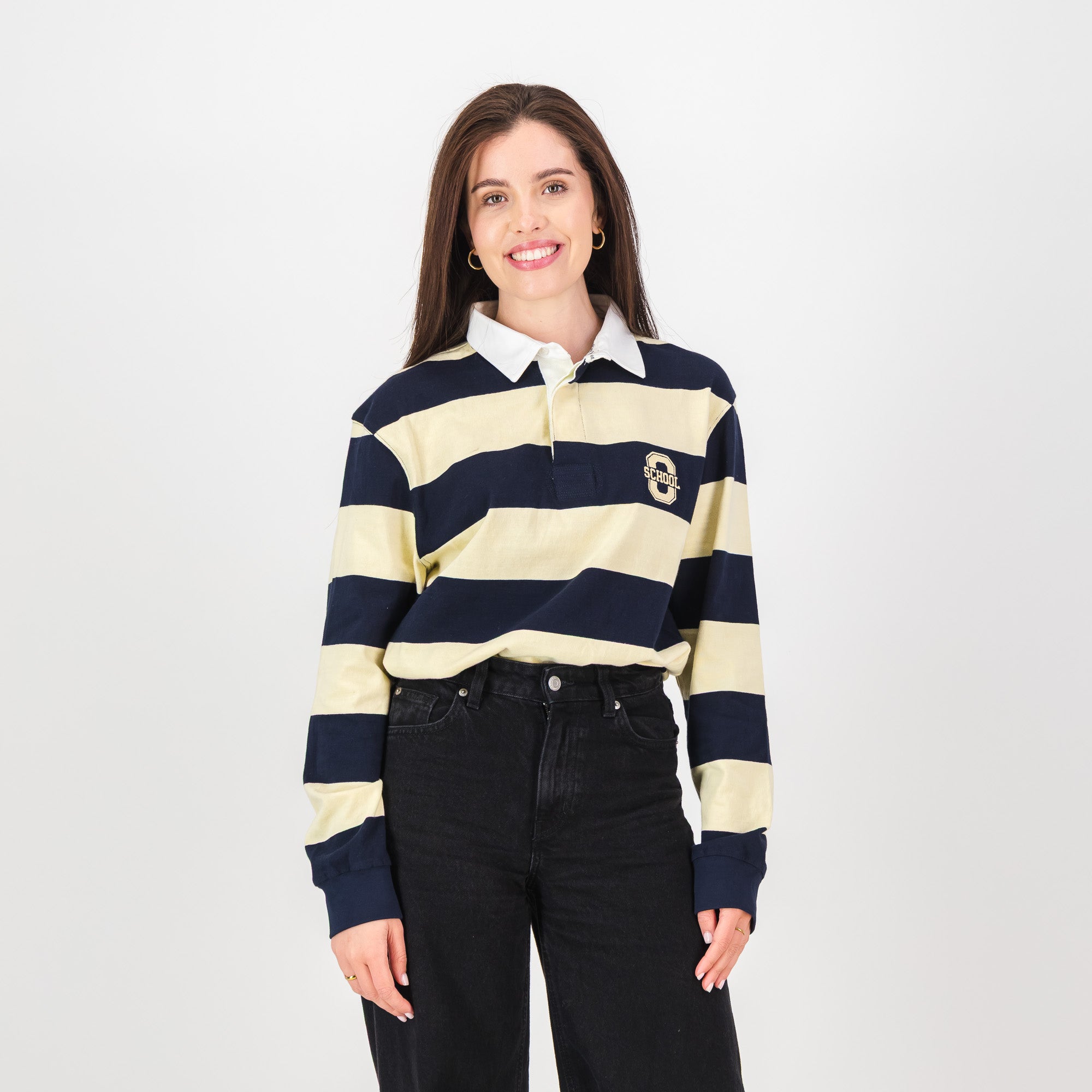 Old School YD Stripe 8X8 LS Rugby Jersey - Navy - Old School