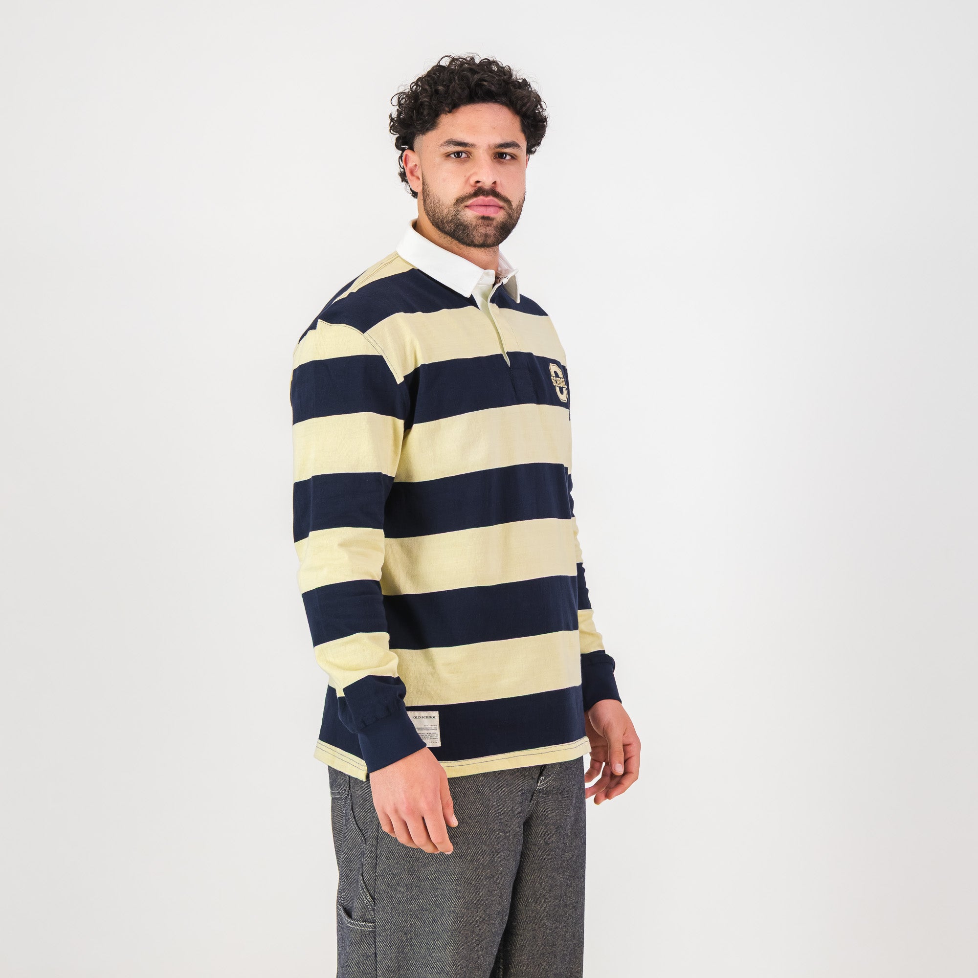 Old School YD Stripe 8X8 LS Rugby Jersey - Navy - Old School