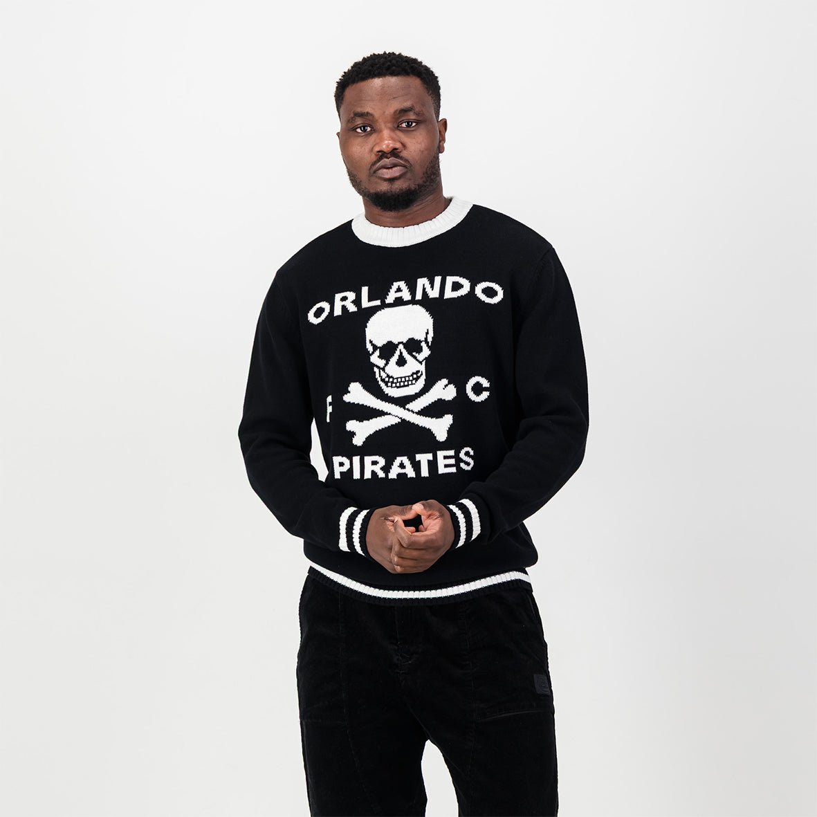 Orlando Pirates Tipped Crew Knit LS Jersey - Black - Old School