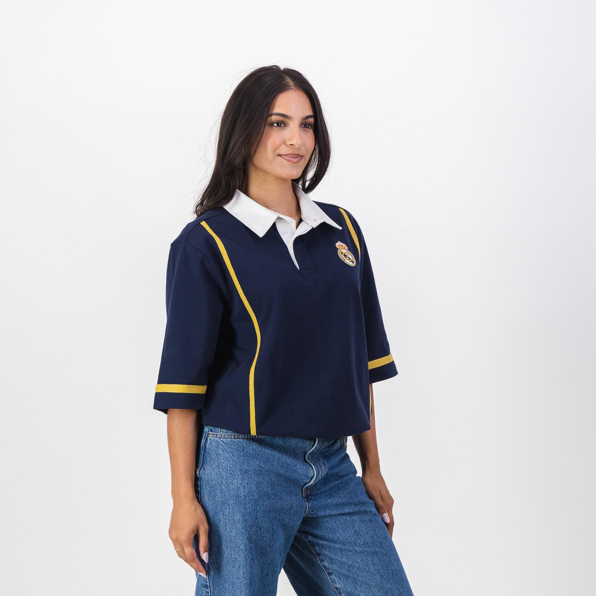Real Madrid Twill Tape Detail SS Rugby Polo - Navy - Old School