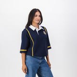 Real Madrid Twill Tape Detail SS Rugby Polo - Navy - Old School