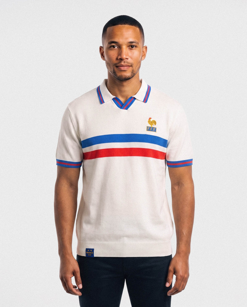 France Football Retro Stripe SS Knit Polo White
