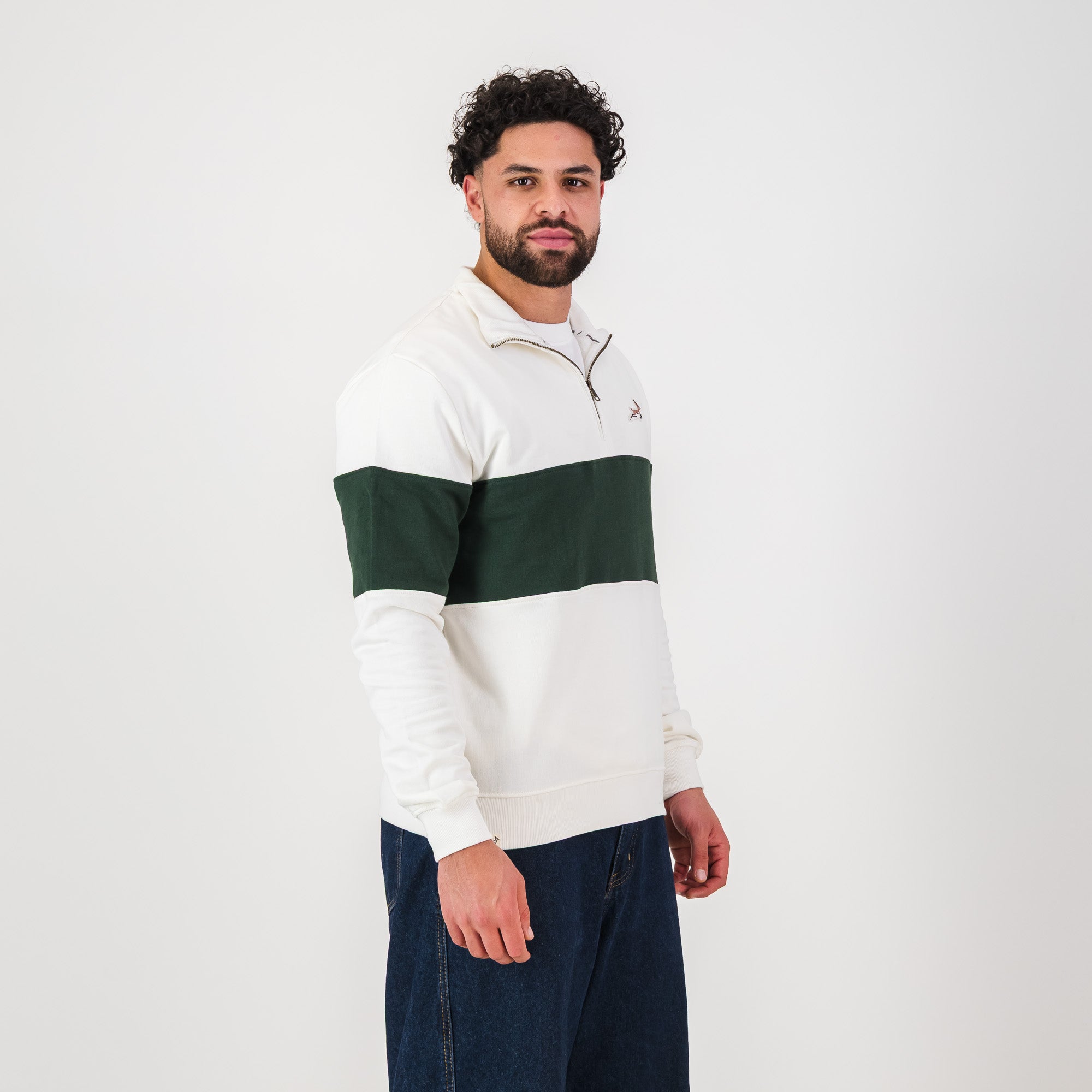 Springboks Classic Hoop Quarter Zip - Cloud Dancer - Old School