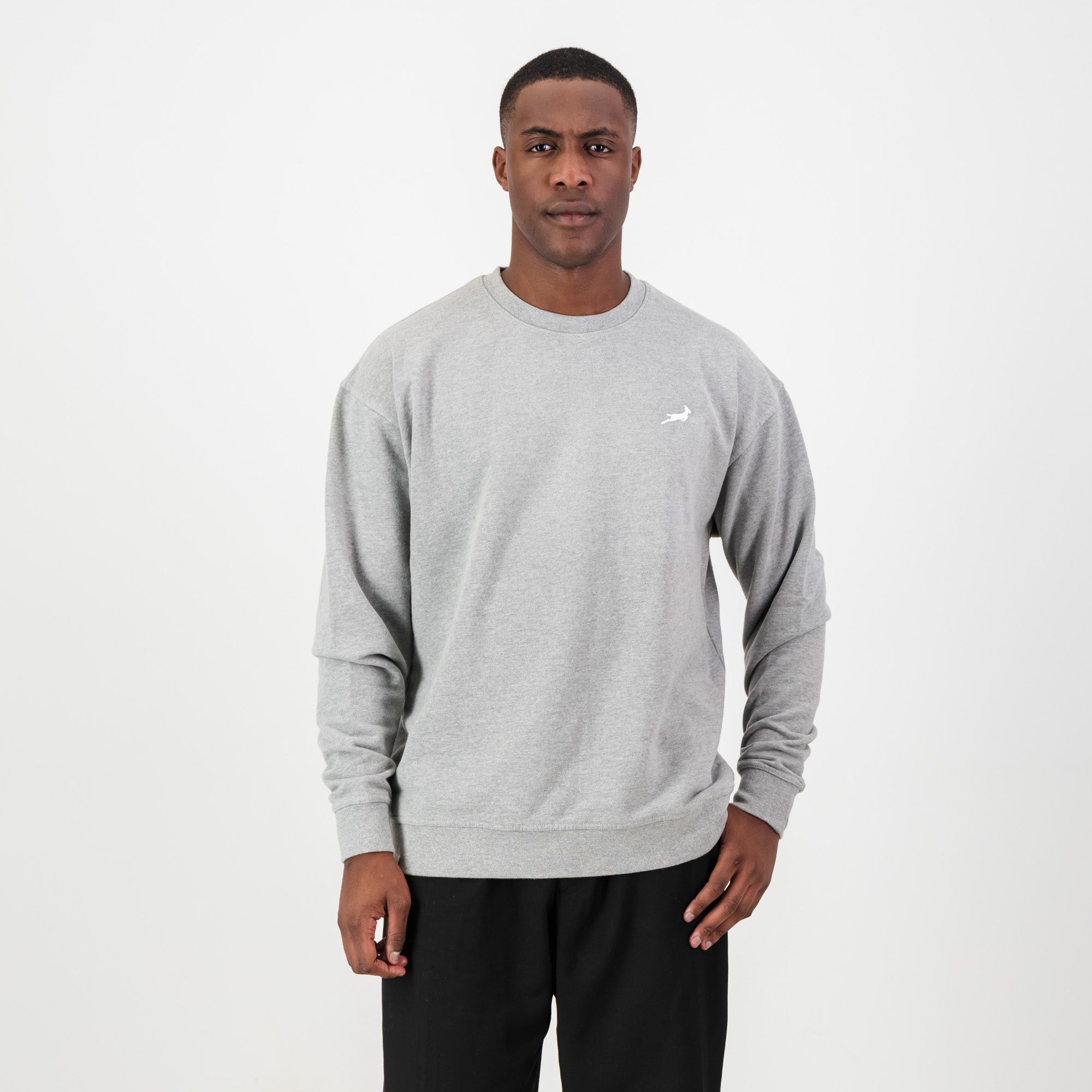 Springboks HS Small logo Crew Sweat - LT Grey Melange - Old School