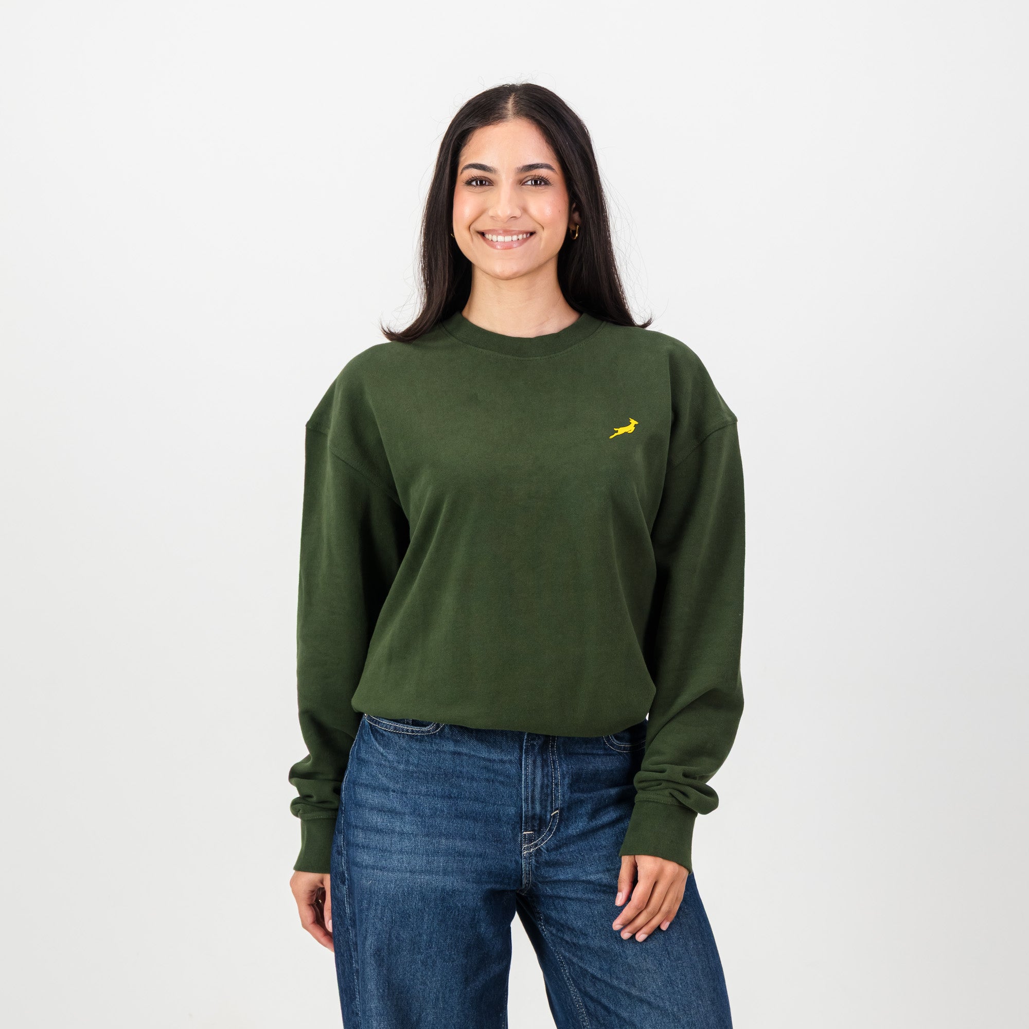 Springboks HS Small logo Crew Sweat - Military Olive - Old School