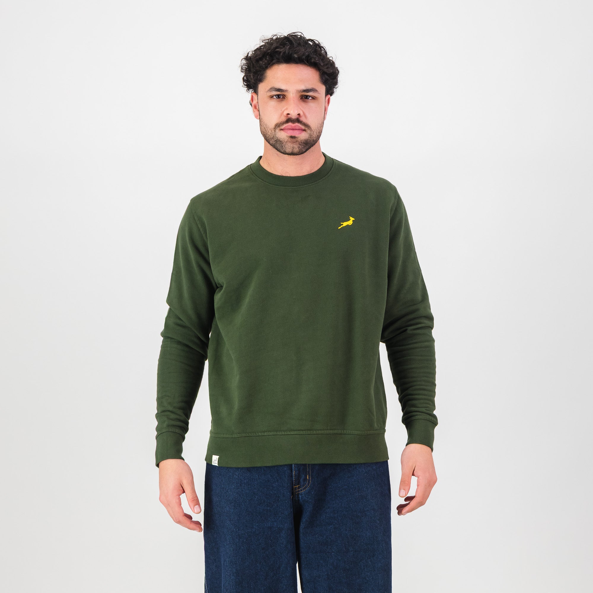 Springboks HS Small logo Crew Sweat - Military Olive - Old School