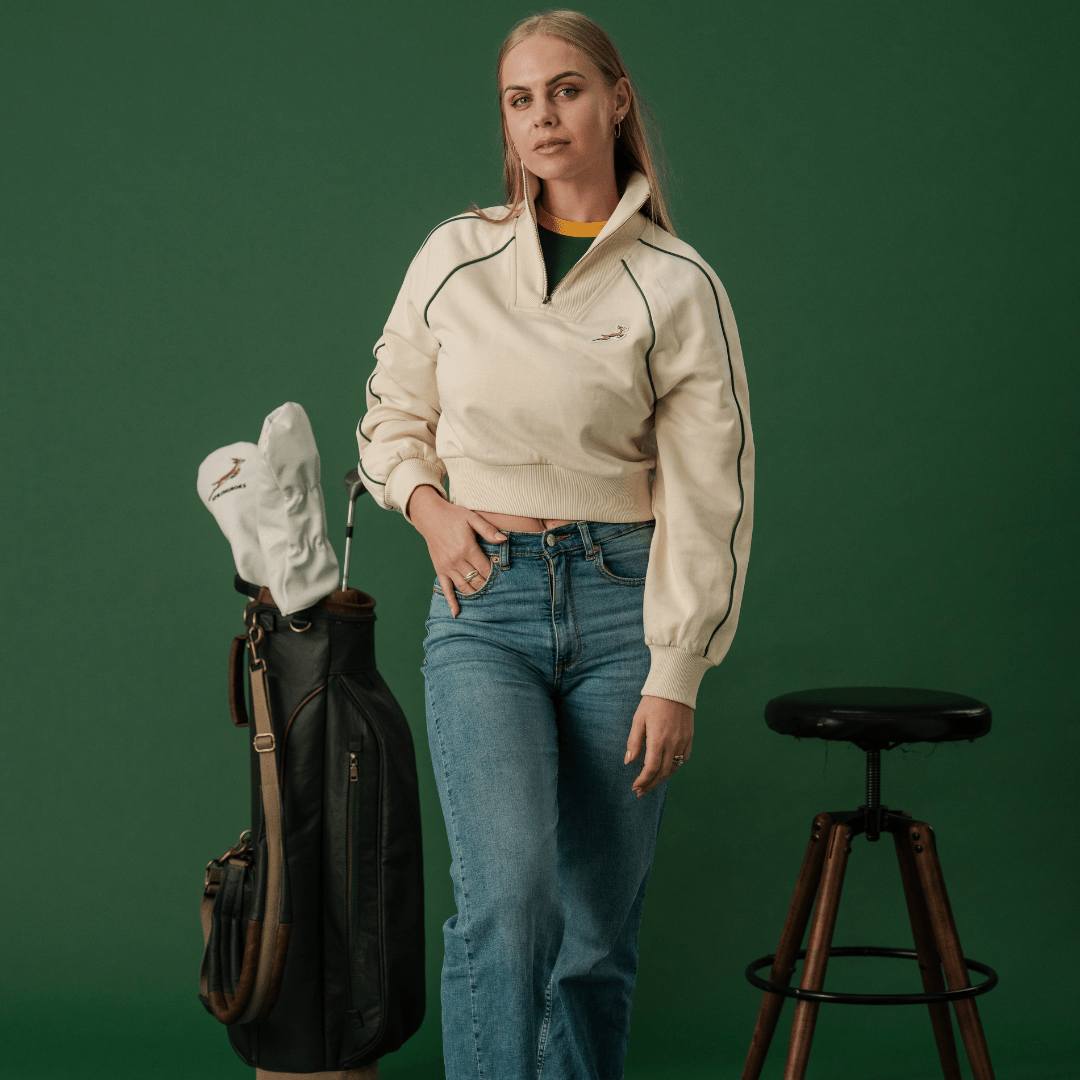 Springboks Ladies Piped Zip Through Sweat - Ivory - Old School