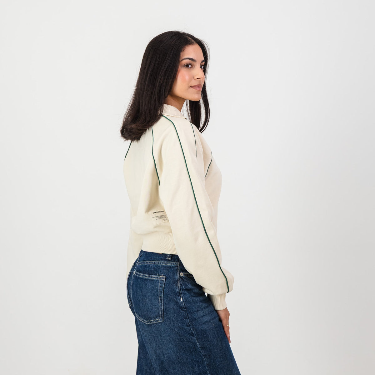 Springboks Ladies Piped Zip Through Sweat - Ivory - Old School