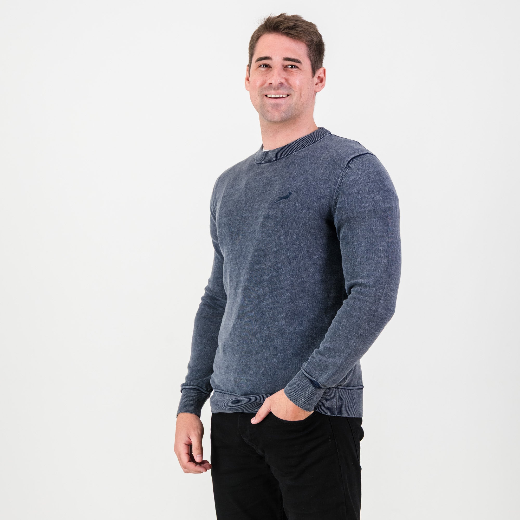 Springboks Overdyed Crew Neck Knit - Navy - Old School