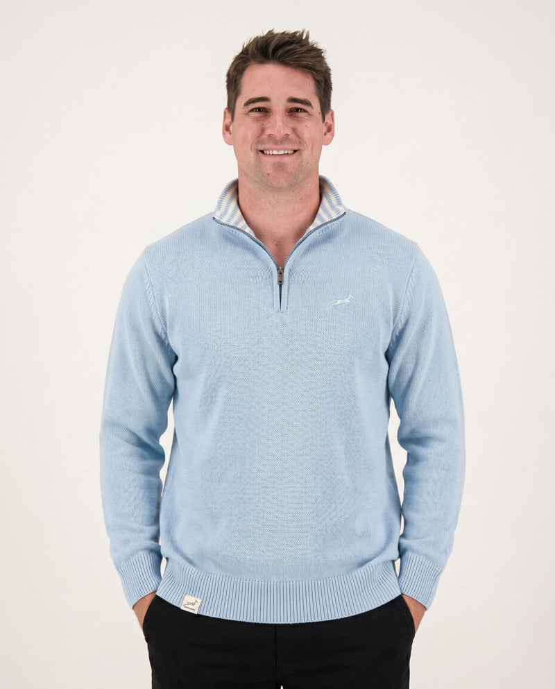 Springboks Premium Quarter Zip Knit - Skyway - Old School