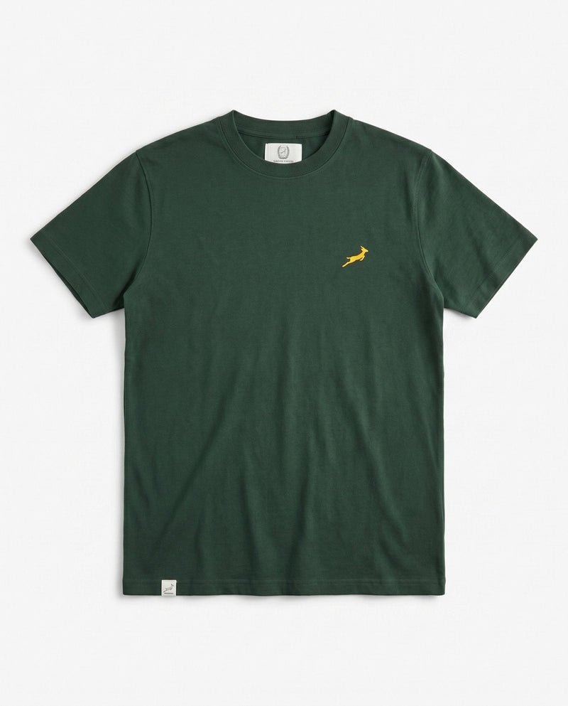Springboks Small Logo Regular Crew T-Shirt Plain Green - Old School