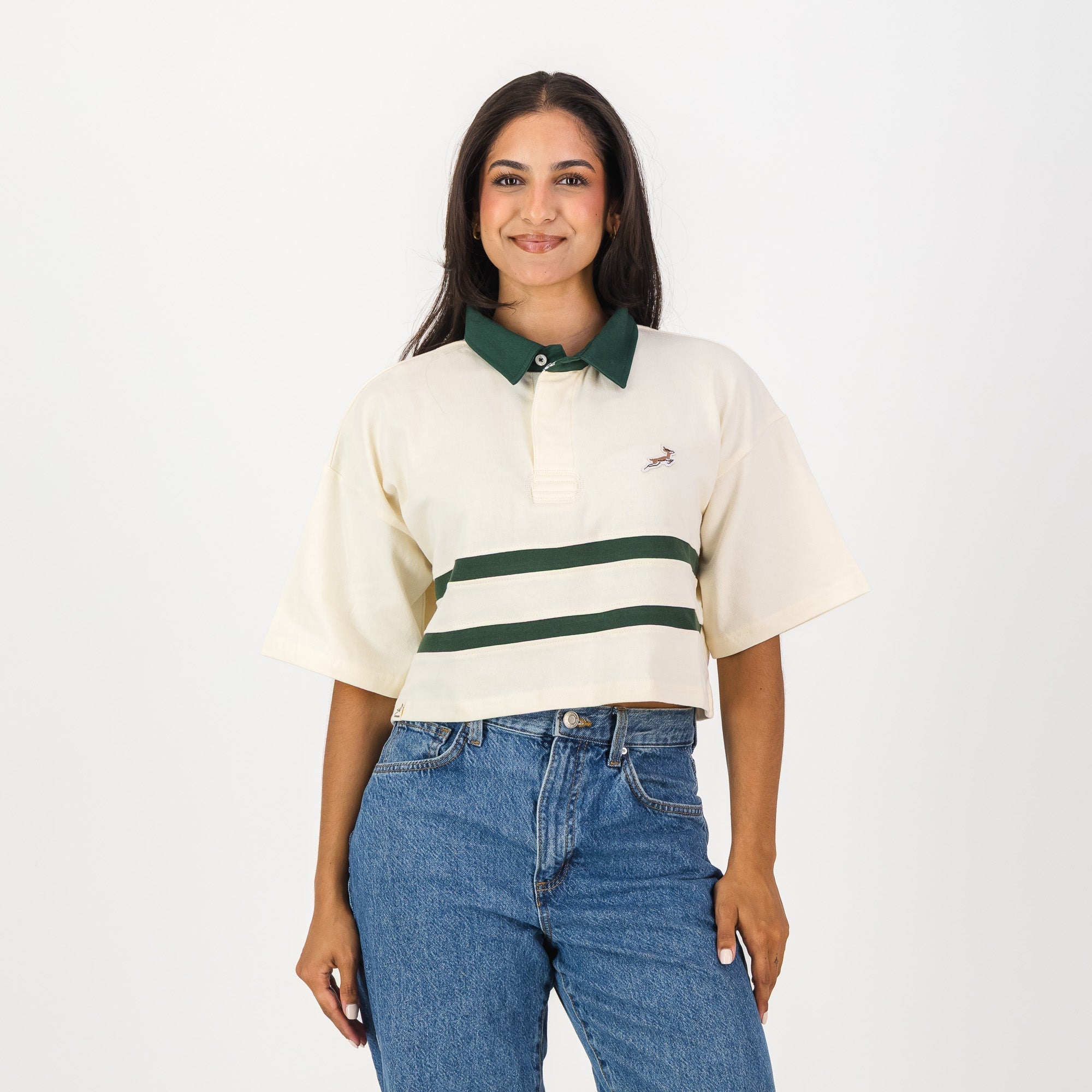Springboks Twill Hoop SS Crop Rugby Jersey - Sugar Sizzle - Old School