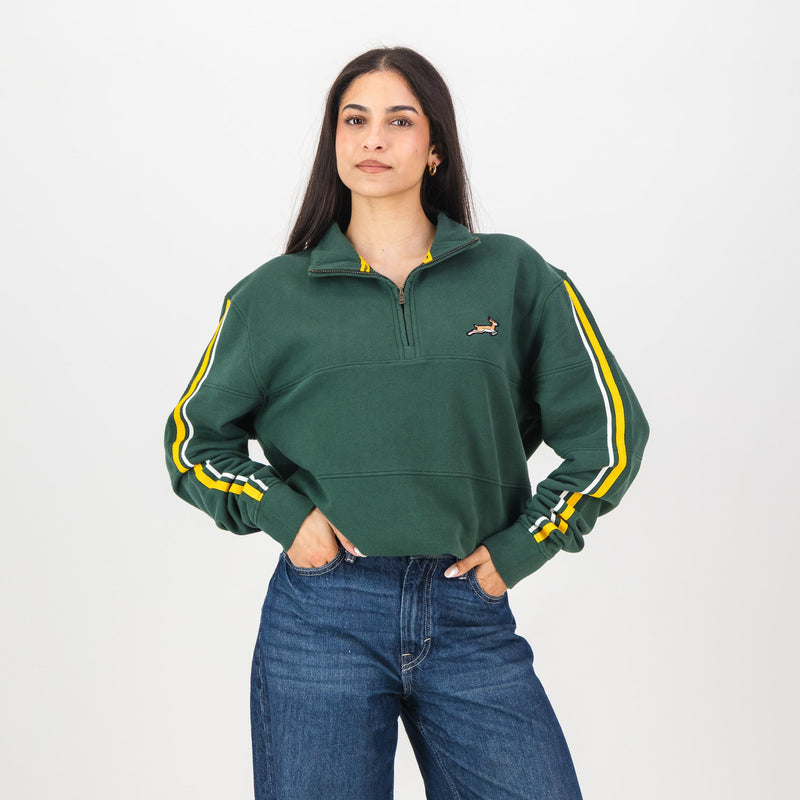 Springboks Twill SLV Quarter Zip Sweat - OS Green - Old School
