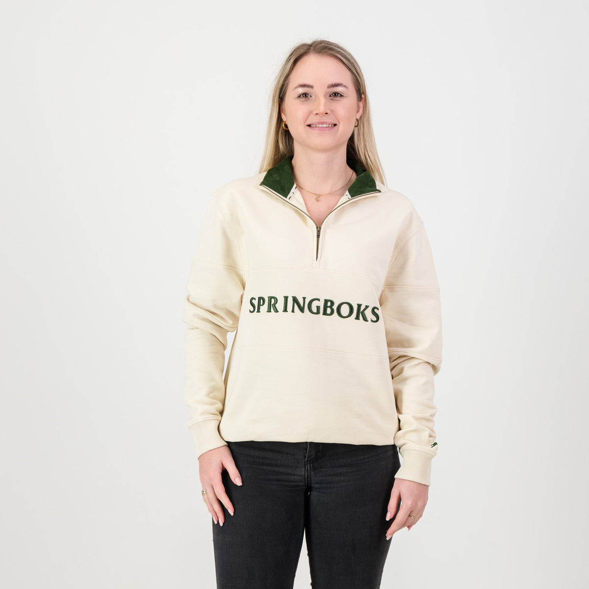 Springboks Word Quarter Zip Sweat - Ivory - Old School