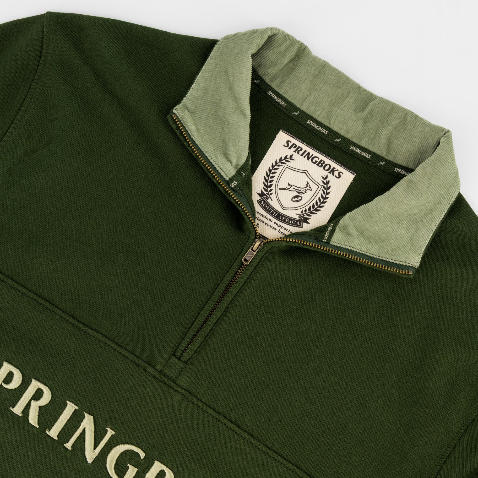 Springboks Word Quarter Zip Sweat - Military Olive - Old School