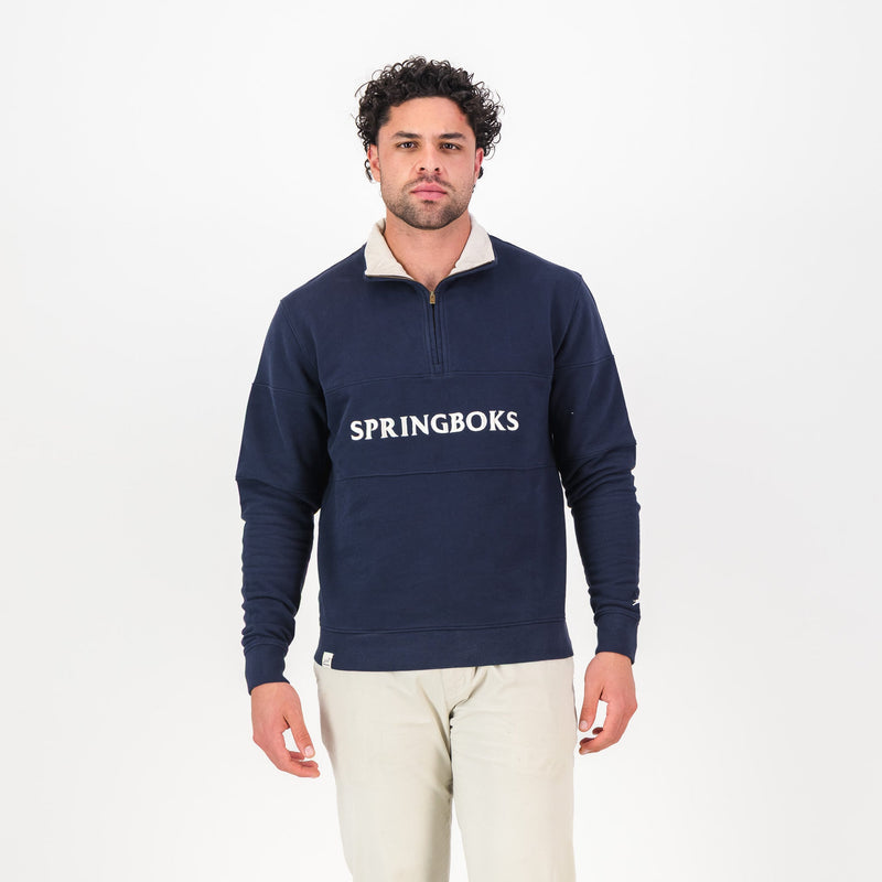 Springboks Word Quarter Zip Sweat - Navy - Old School