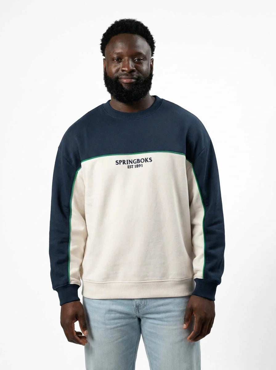Springboks Retro Colour Block LS Sweatshirt Navy