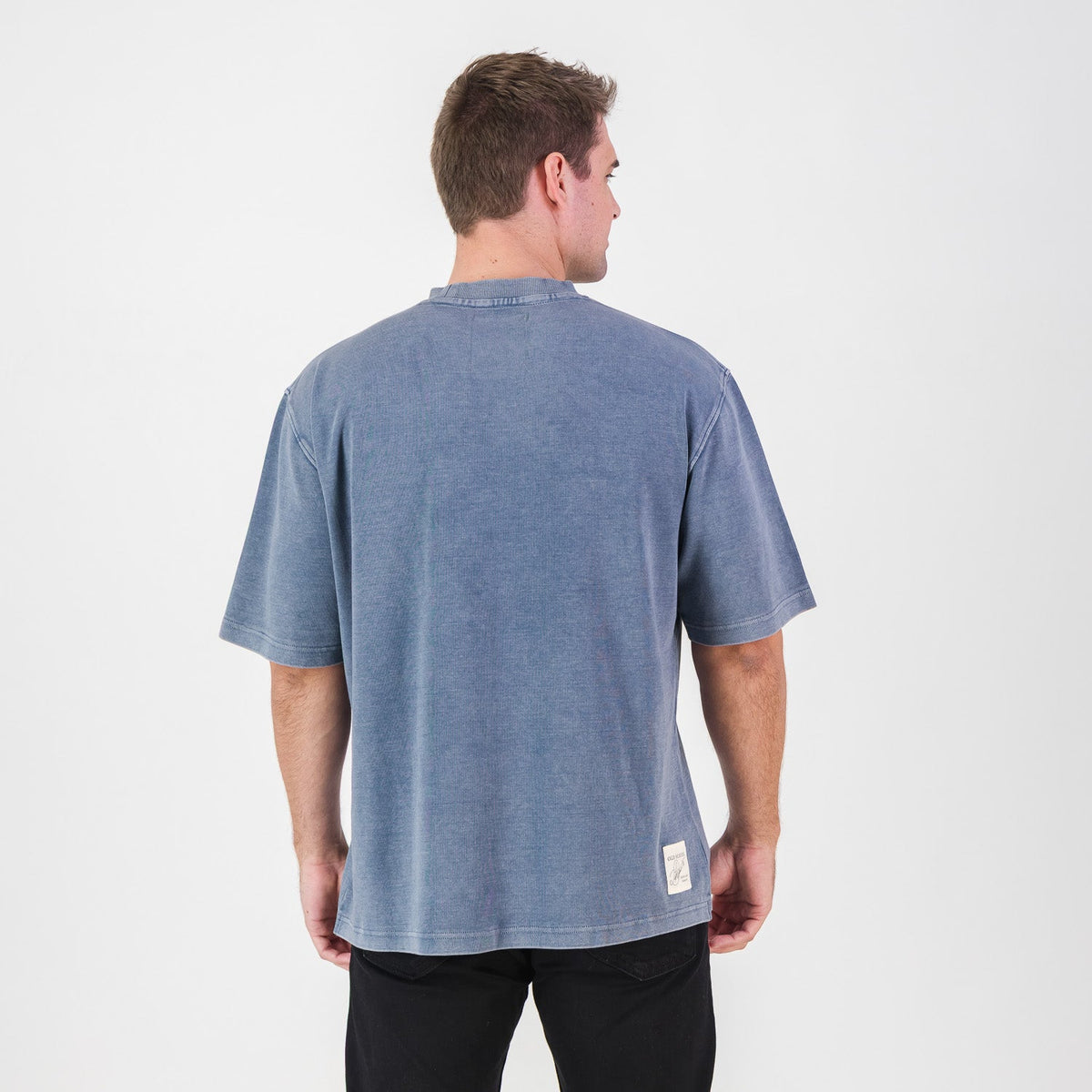 Stillknocks Acid Wash Boxy Crew Tee - Faded Denim - Old School