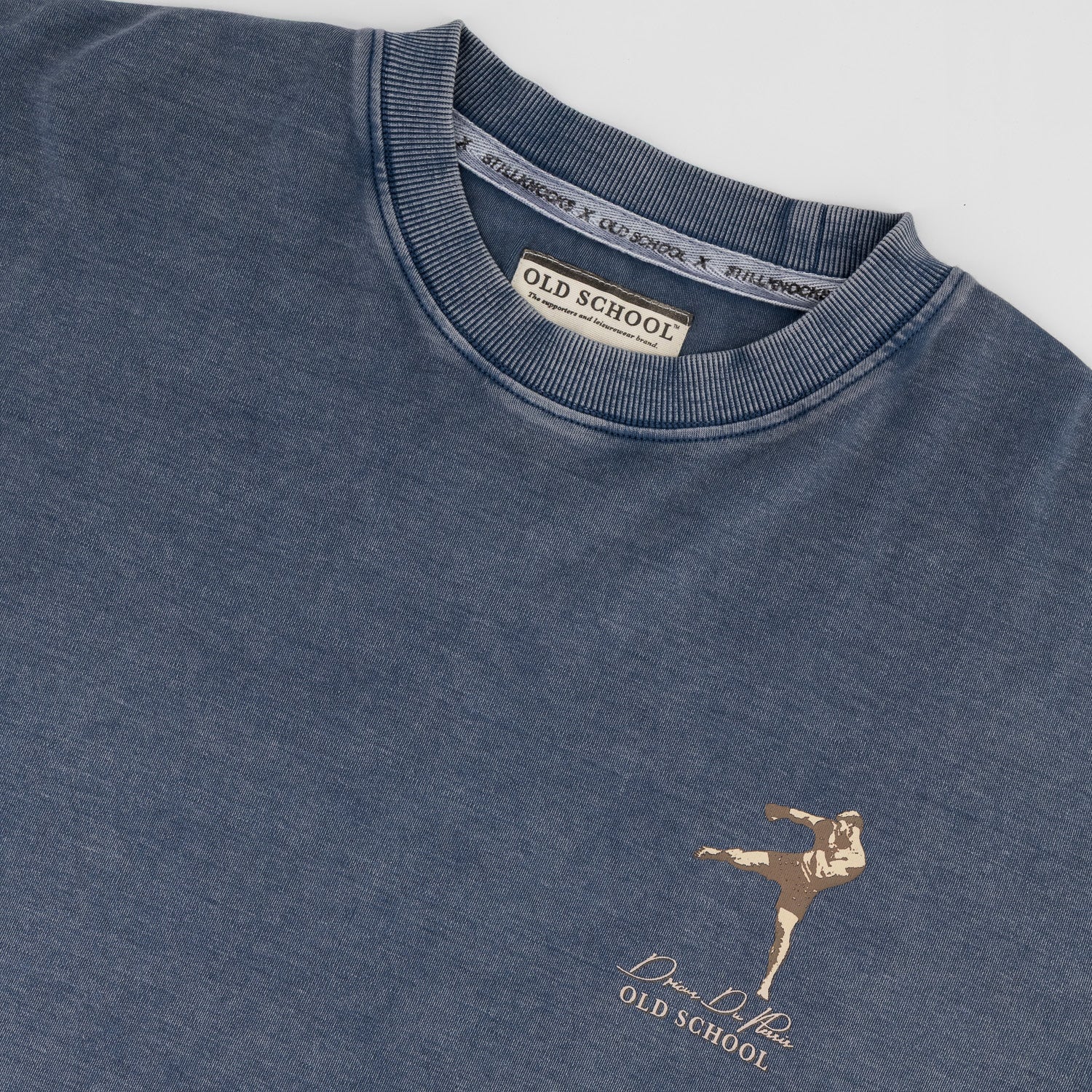 Stillknocks Acid Wash Boxy Crew Tee - Faded Denim - Old School
