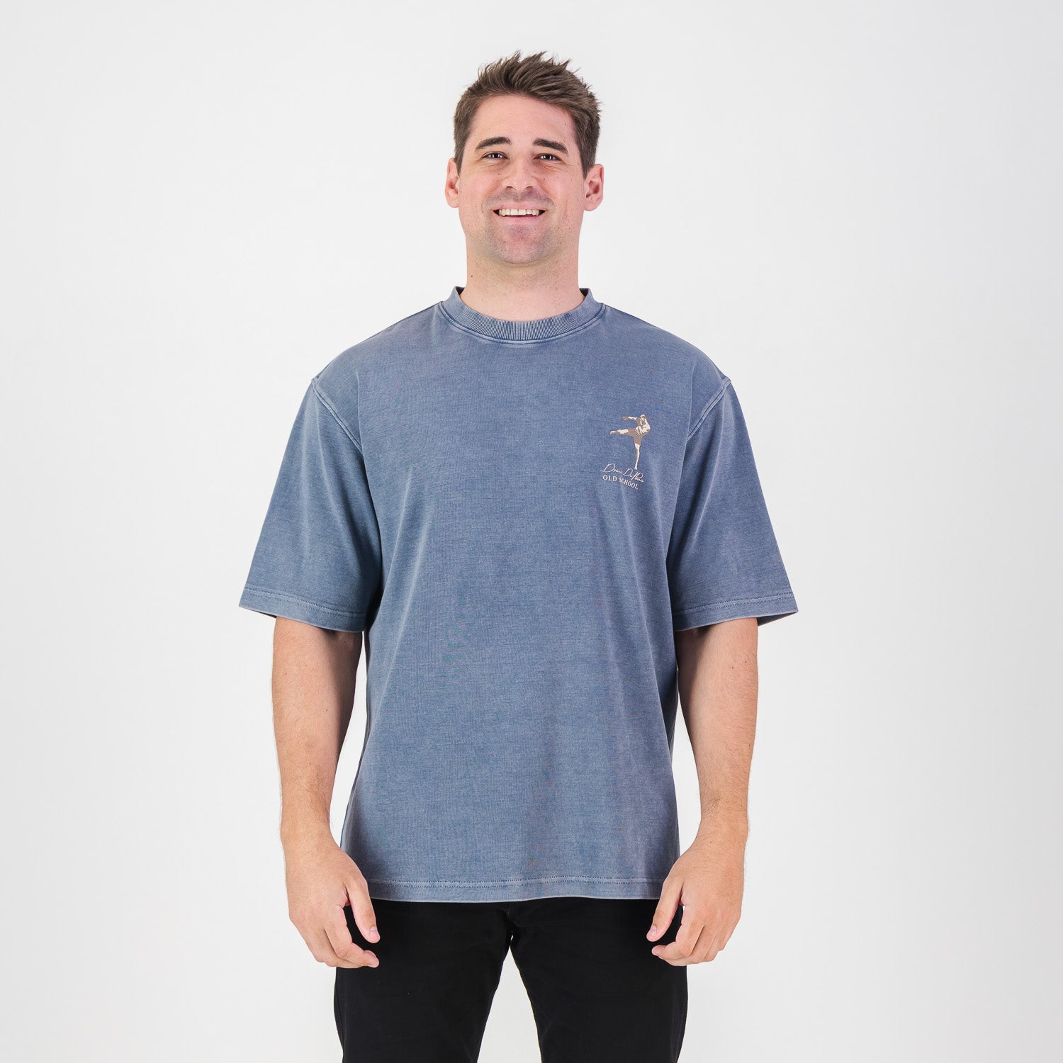 Stillknocks Acid Wash Boxy Crew Tee - Faded Denim - Old School