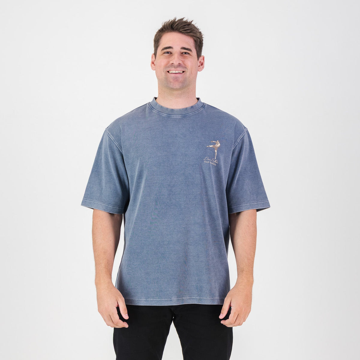 Stillknocks Acid Wash Boxy Crew Tee - Faded Denim - Old School
