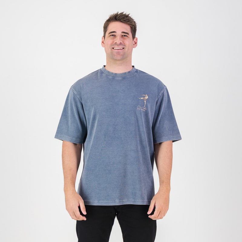 Stillknocks Acid Wash Boxy Crew Tee - Faded Denim - Old School