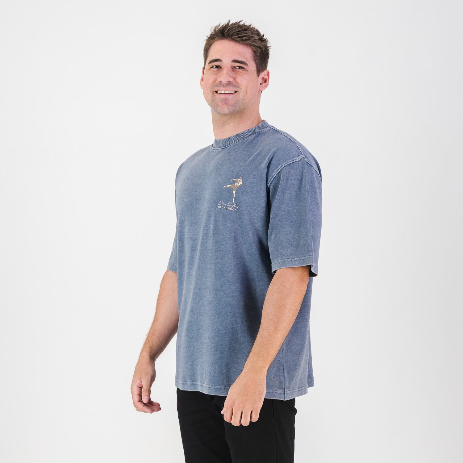 Stillknocks Acid Wash Boxy Crew Tee - Faded Denim - Old School