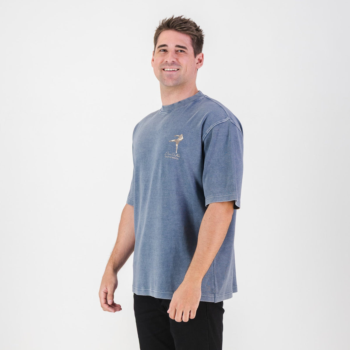 Stillknocks Acid Wash Boxy Crew Tee - Faded Denim - Old School