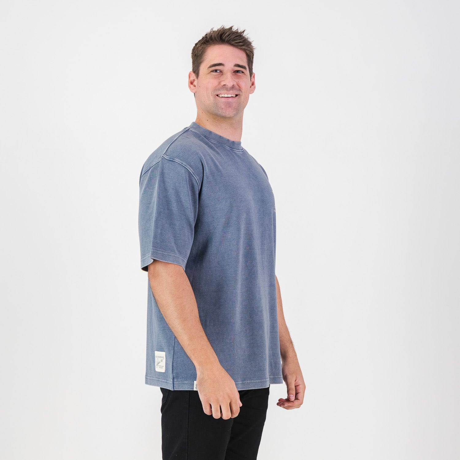 Stillknocks Acid Wash Boxy Crew Tee - Faded Denim - Old School